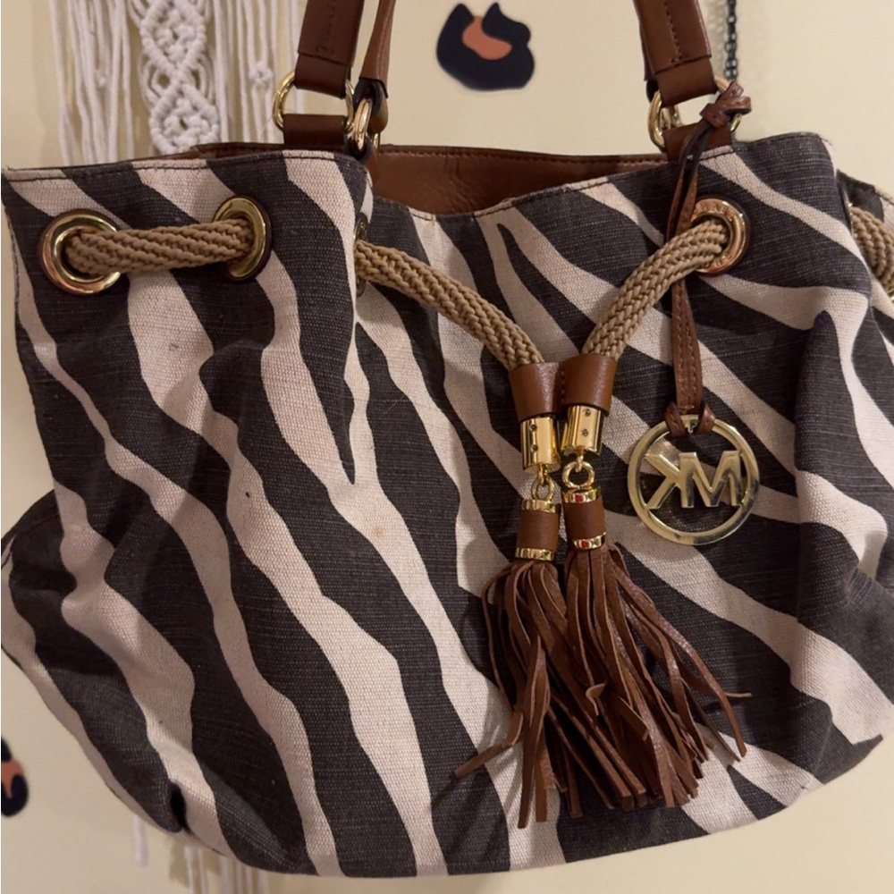 Michael Kors Brown and Cream Tote Bag with Zebra Print